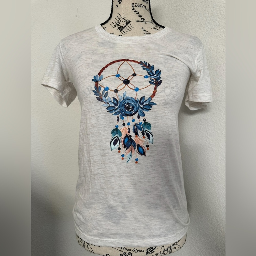 American Apparel White Tee with Dreamcatcher Design